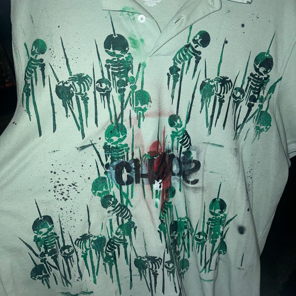 Green and Black Short Sleeve Tee with Artistic Design